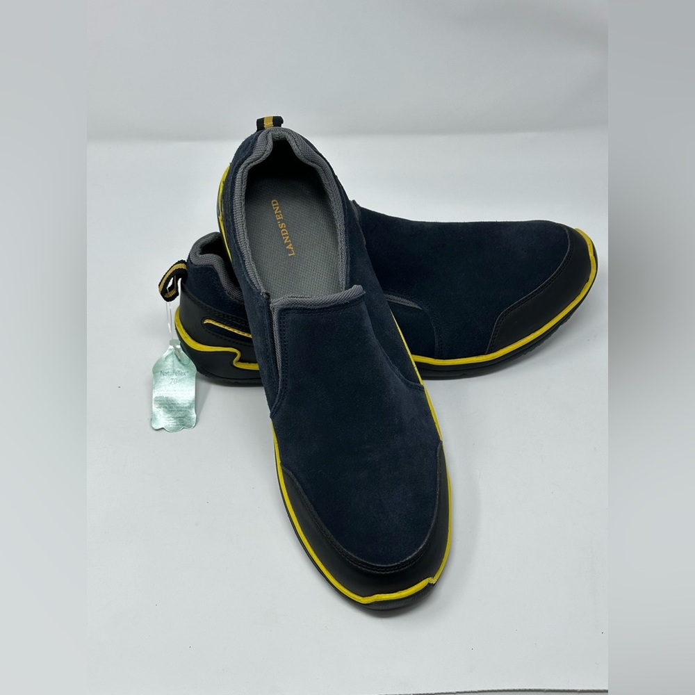 Lands' End mens Dark blue Suede Slip on Comfort Moc 432775 Size 12D